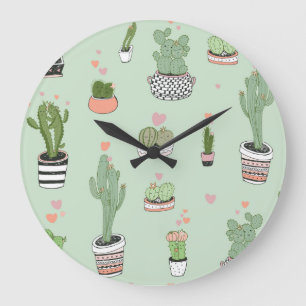 Relógio Grande Cactus Love: Um Bom Padrão De Cartoon.