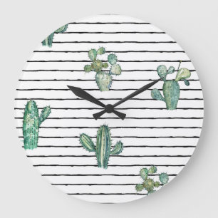 Relógio Grande Cactus Watercolor: Desenho da Caneta da Vintage.