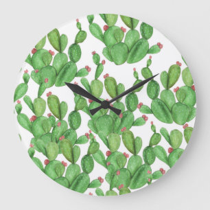 Relógio Grande Cactus Watercolor: Plano de Fundo do Padrão Ininte