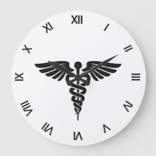 Relógio Grande Caduceus Insignia Médica Numeração Romana