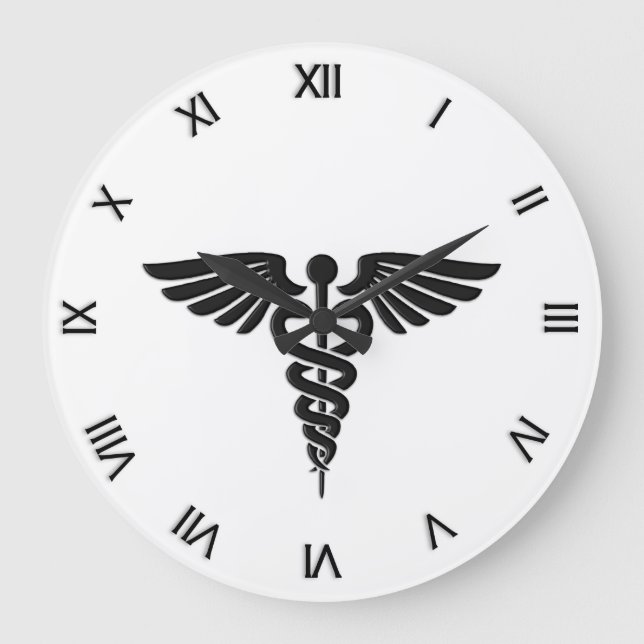 Relógio Grande Caduceus Insignia Médica Numeração Romana (Frente)