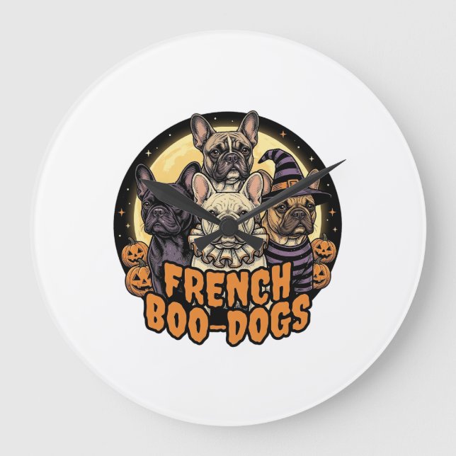 Relógio Grande Cães de Boo Franceses Design de Bulldog Francês de (Frente)