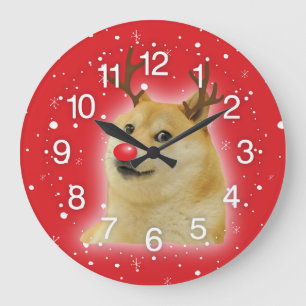 Relógio Grande Cães Dogright Doggo Cão Memória de Natal Vermelho