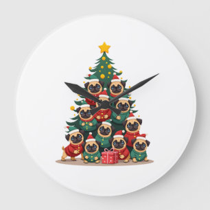 Relógio Grande Cães Pugs Árvore de Natal Natal Fofo (2)