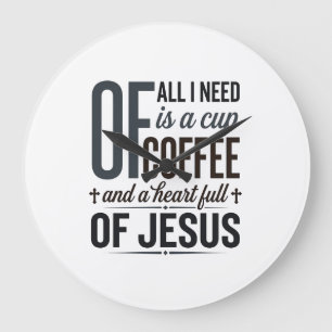 Relógio Grande Café Cristão Citação de Jesus Camisa Vintage Desig