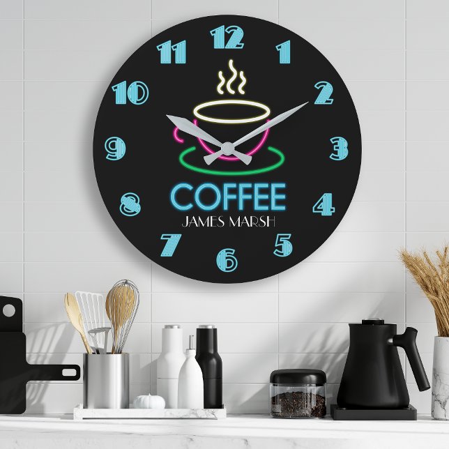 Relógio Grande Café de Café com Sinal Neon Retroativo (Criador carregado)