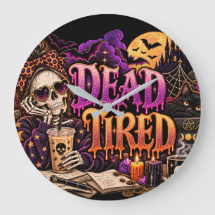 Relógio Grande Café de Esqueleto de Bruxa Gótica de Halloween Mor