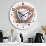 Relógio Grande Café Latte Espresso - Parede Personalizada de Cozi<br><div class="desc">Café Latte Cozinha Personalizada Espresso - Grande Relógio. Trendy Personalized Name Custom Retro Modern Coffee Latte Espresso Java Cafe Wall Clock by Printable Bonito. Relógio perfeito para a cozinha,  e faz um presente de excelente para amantes de café!</div>