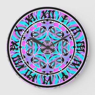 Relógio Grande Caleidoscópio de néon, mandala