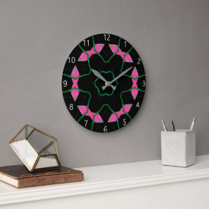 Relógio Grande Caleidoscópio Esmeralda e Rosa