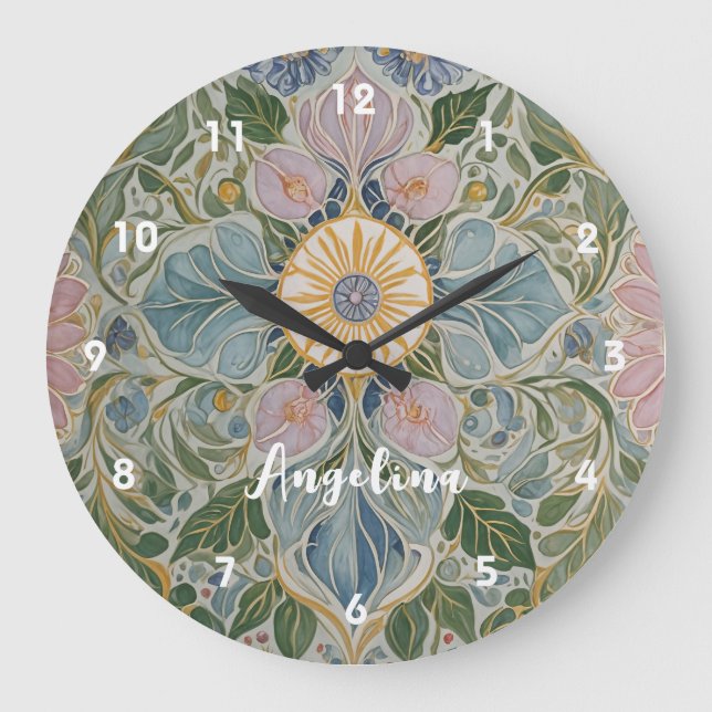 Relógio Grande Caleidoscópio Floral Personalizado (Frente)