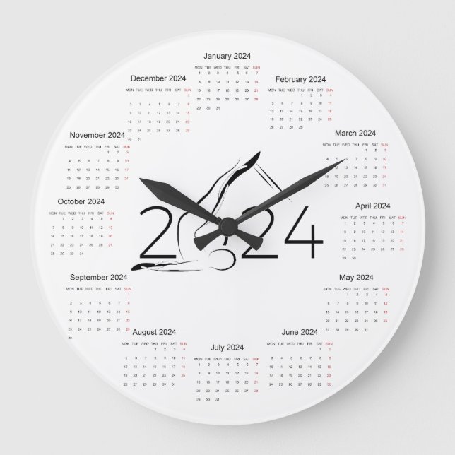 Relógio Grande Calendário 2024 para instrutor Pilatos (Frente)