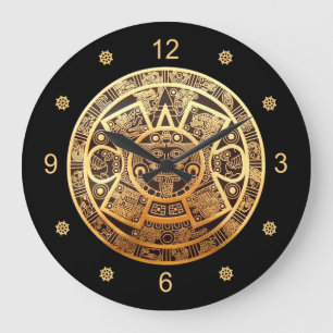 Relógio Grande Calendário do Aztec Sun ~ Dourado e Preto ~