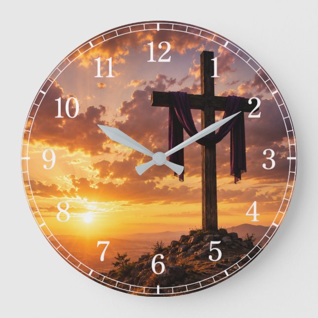 Relógio Grande Calvary Cross Wall Clock — Inspirational Design (Frente)