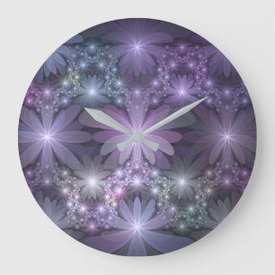 Relógio Grande Cama de Flores Arte Fractal Abstrato Brilhante e M