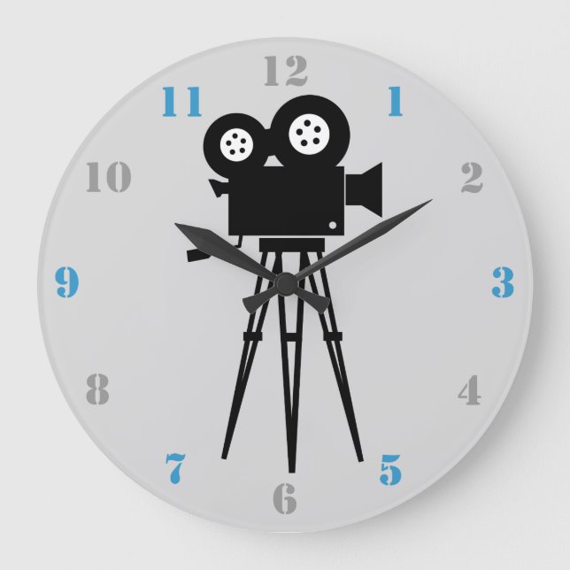 RELÓGIO GRANDE CÂMERA DE FILME E TRIPOD COM CINZAS E NÚMEROS AZUI (Frente)