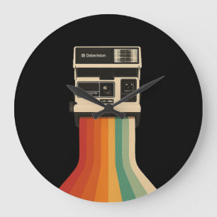 Relógio Grande Câmera Retro com Impressão de Arco-Íris