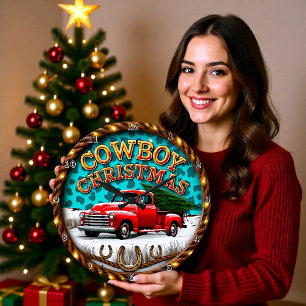 Relógio Grande Caminhão Vermelho de Natal Cowboy