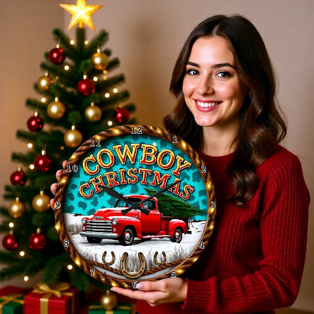 Relógio Grande Caminhão Vermelho de Natal Cowboy (Criador carregado)