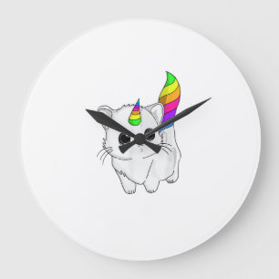 Relógio Grande Camisa Caticorn Unicórnio Gata Arco-Íris Meninas