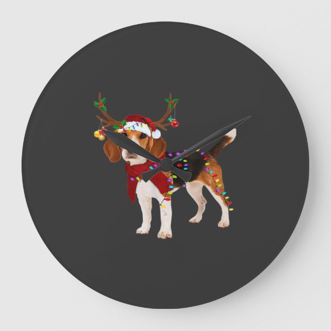 Relógio Grande camisa clássica de Natal do cão beagle (Frente)