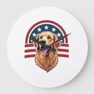 Relógio Grande Camisa com Arco Patriótico do Golden Retriever 2