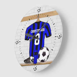 Relógio Grande Camisa customizável do futebol (azul e preto)