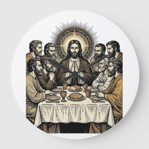 Relógio Grande Camisa de Arte Religiosa de Gravura da Última Ceia