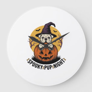 Relógio Grande Camisa de Bulldog de Halloween Com Cachorro de Abó