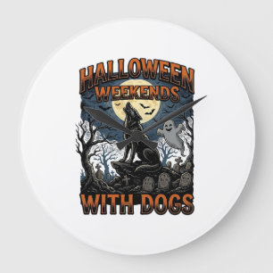 Relógio Grande Camisa de Cachorro de Halloween Vintage Cemitério 