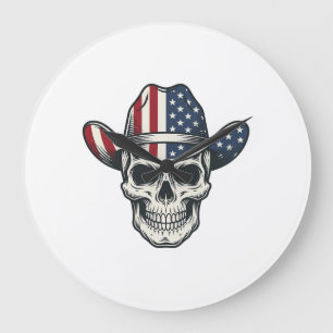 Relógio Grande Camisa de caveira de cowboy patriota com gravação
