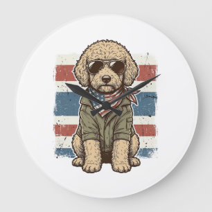 Relógio Grande Camisa de desenho de cachorro rabiscado patriótico