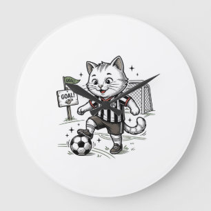 Relógio Grande Camisa de Desenho de Gato de Futebol Vintage_1