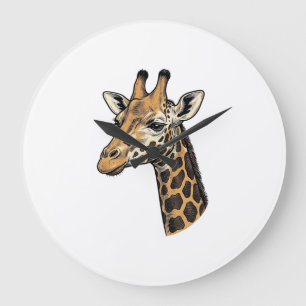 Relógio Grande Camisa de desenho de retrato de girafa com gravaçã