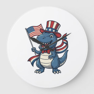 Relógio Grande Camisa de Dinossauro Patriótico Vintage Vetor Desi