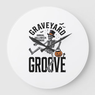 Relógio Grande Camisa de Esqueleto Dançante com Arte de Halloween