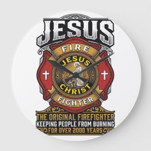 Relógio Grande Camisa de Fé Cristã Vintage Bombeiro Jesus