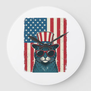 Relógio Grande Camisa de Gato Patriota com Estandarte de Gravura 