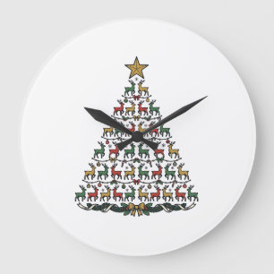 Relógio Grande Camisa de Gravura Vintage Árvore de Natal Rena_1