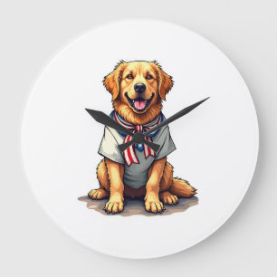 Relógio Grande Camisa de Gravura Vintage Cão Dourado Patriótico 2