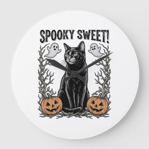 Relógio Grande Camisa de Gravura Vintage de Halloween de Gato Pre
