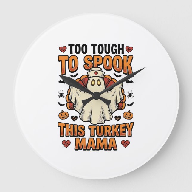 Relógio Grande Camisa de Halloween da Mamãe Peru com Fantasma de  (Frente)