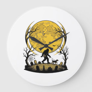 Relógio Grande Camisa de Halloween do Pé Grande Lua Cheia Cão Cam