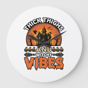 Relógio Grande Camisa de Halloween Thick Thighs Witchy Vibes Desi