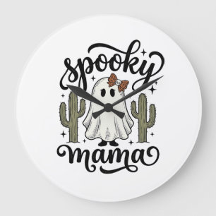 Relógio Grande Camisa de Halloween Vintage Spooky Mama Ghost Cact