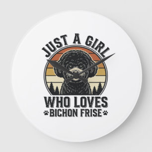 Relógio Grande Camisa de Menina Bichon Frise Amante de Cachorro V