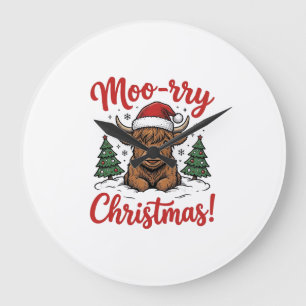 Relógio Grande Camisa de Natal Moo-rry Vaca das Terras Altas Vint