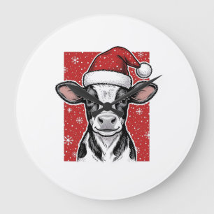 Relógio Grande Camisa de Natal Vintage Vaca Chapéu de Papai Noel 