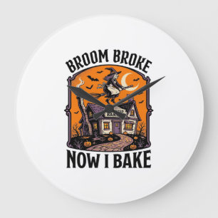 Relógio Grande Camisa de Padeiro de Halloween Bruxa Vassoira Queb