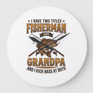 Relógio Grande Camisa de Pesca com Gravura Vintage Avô Pescador_